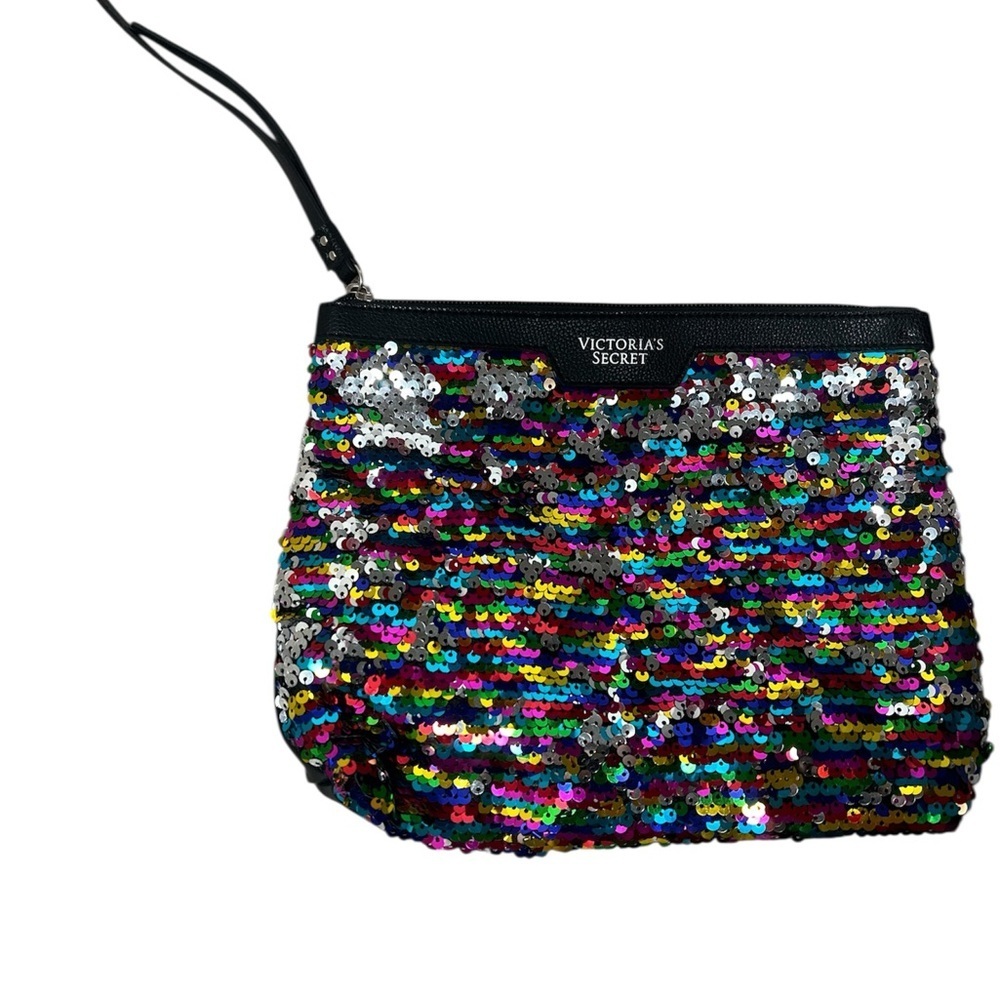 Victoria's Secret Black Multicolor Sequin Small Makeup Bag
